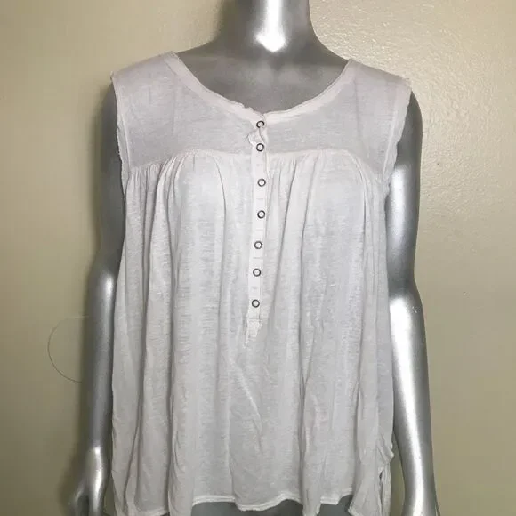 Free People Hudson Tank White Snap Front Sleeveless Boho Raw Hem Medium - Picture 3 of 6